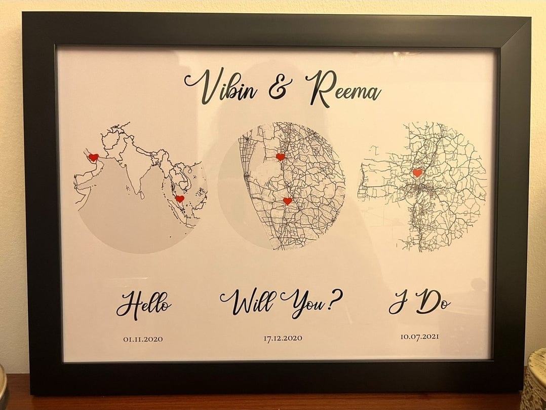 Couple’s Love Story Map | Custom Engagement & Wedding Frame - Star Maps UAE