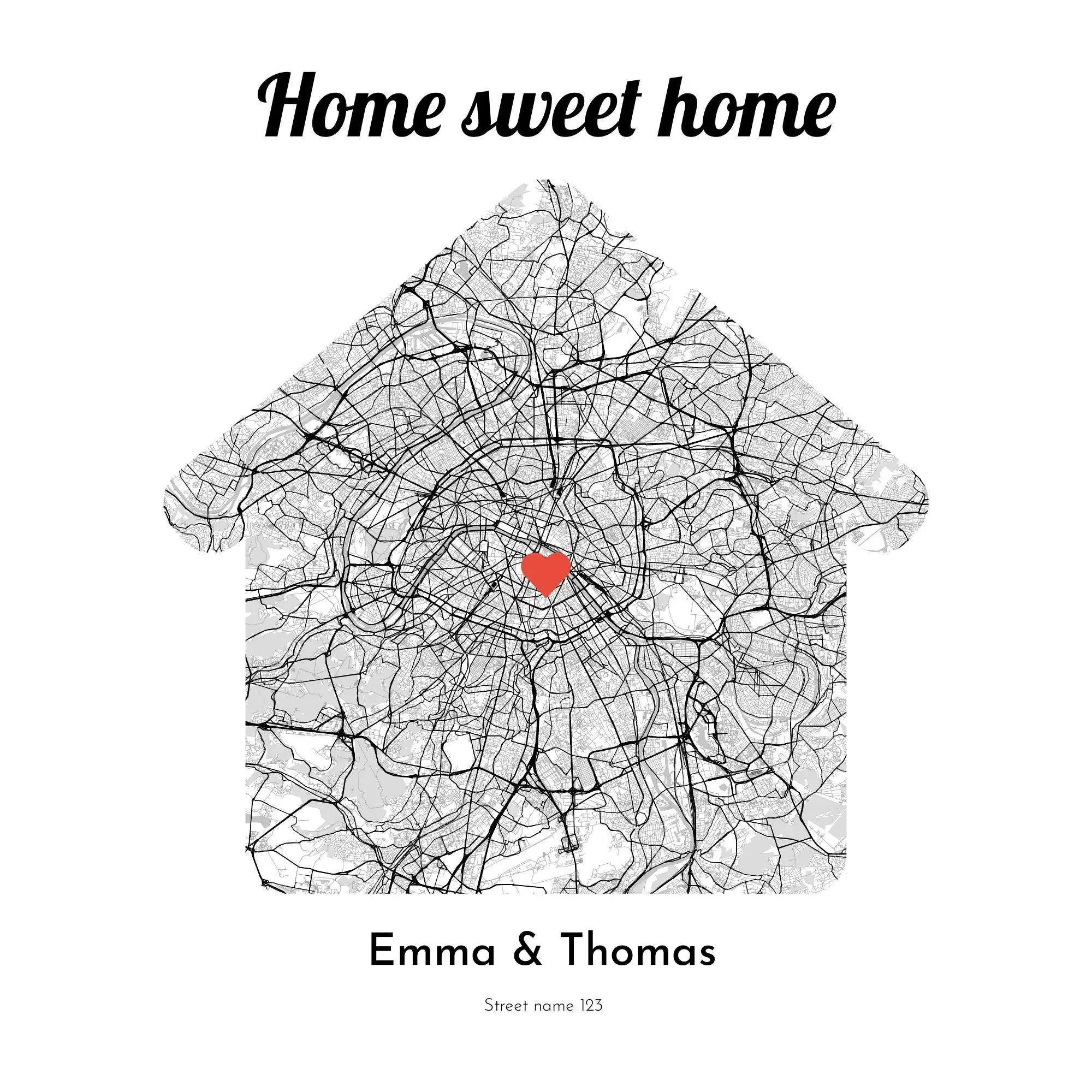 City Map with house and heart starmapsuae.myshopify.com