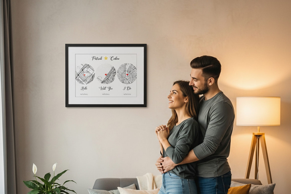 Couple’s Love Story Map | Custom Engagement & Wedding Frame