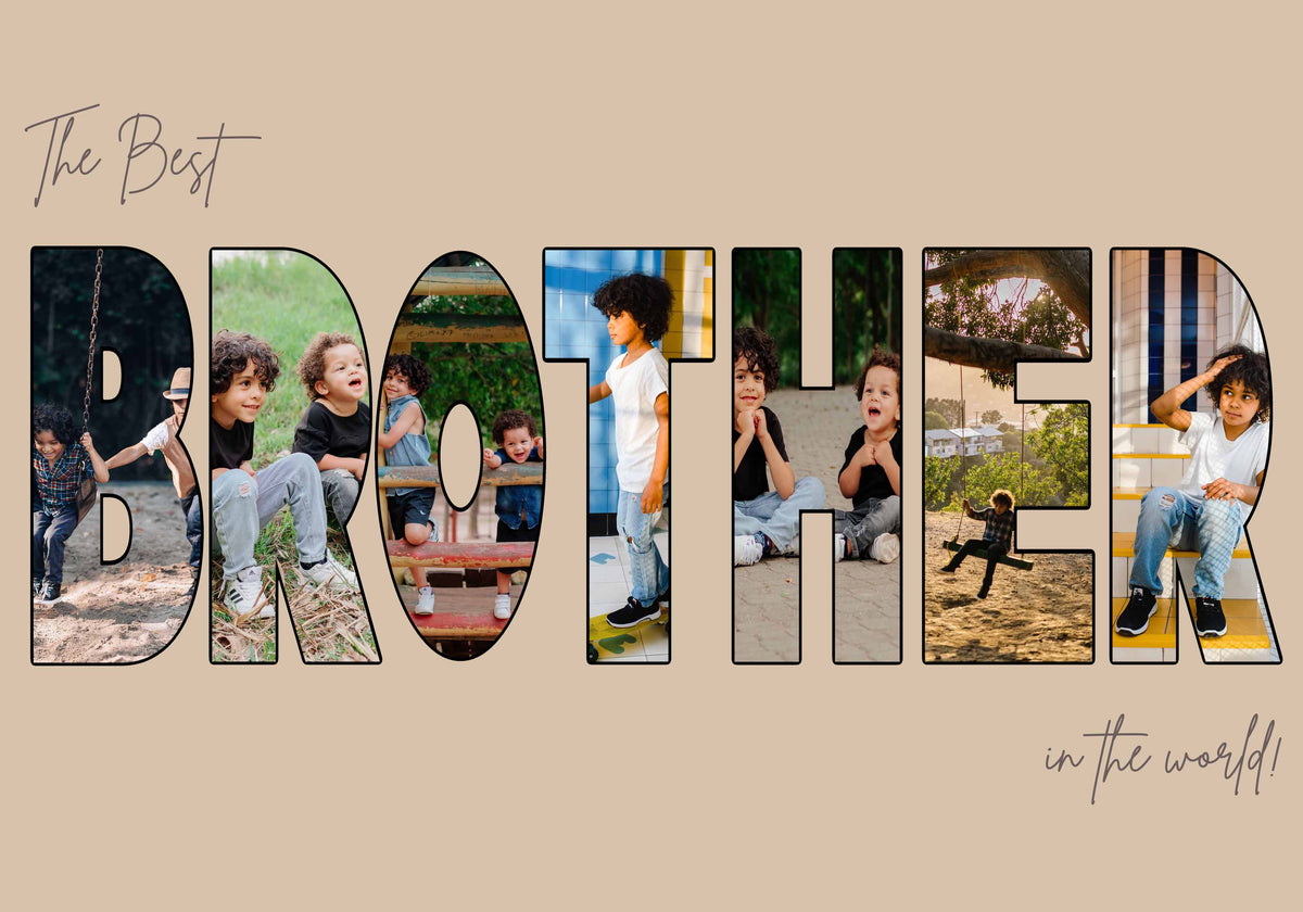 BROTHER photo collage, your photos arranged into the word BROTHER in a black frame, made in the UAE