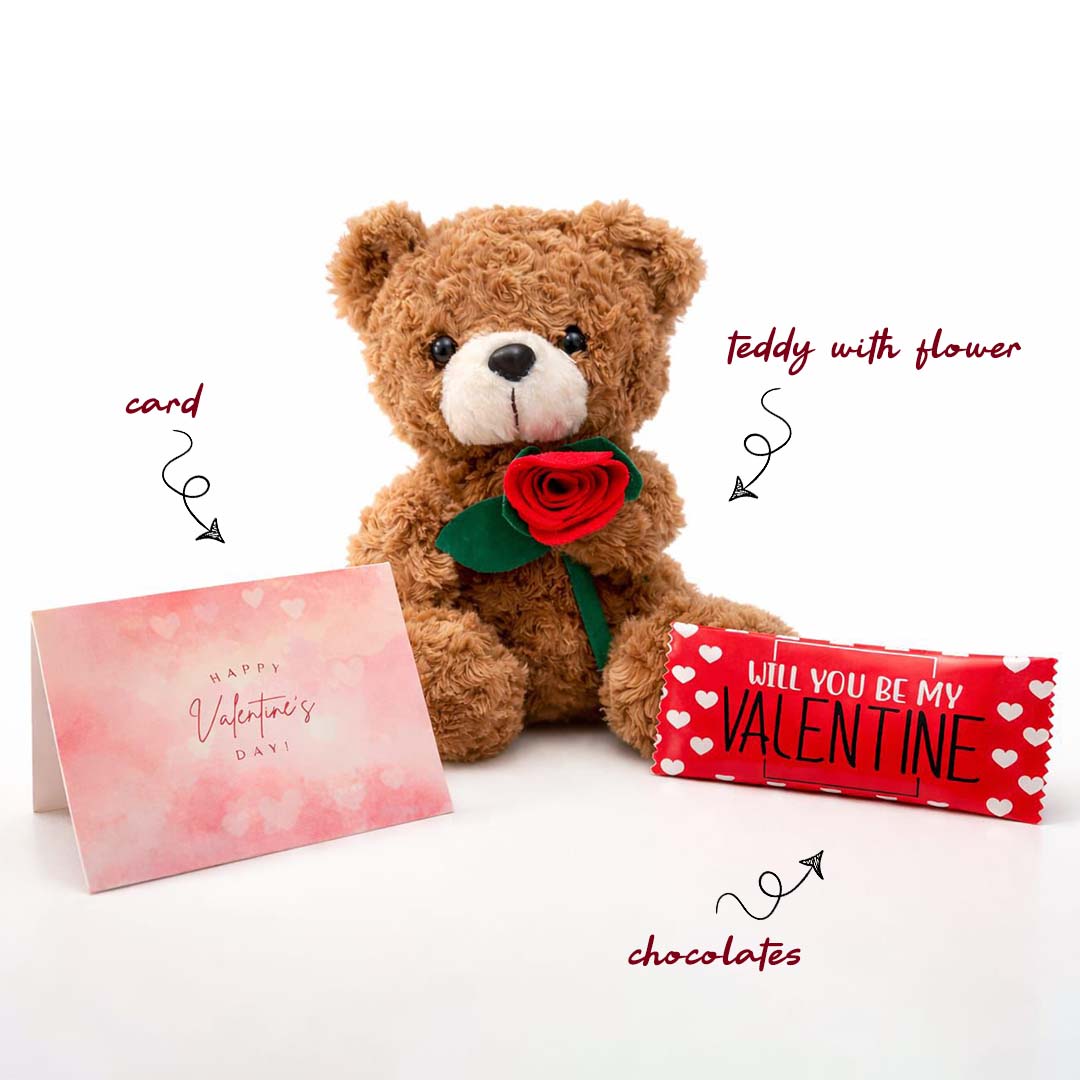 Valentines Special - Teddy Bear, Chocolate and a Card - Star Maps UAE